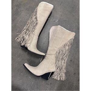 Fringe cowboy Cattle Suede Knee-High Boots
